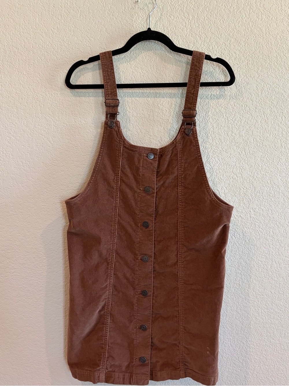 Celebrity Pink Brown Corduroy Button Front Pinafore Overall Dress